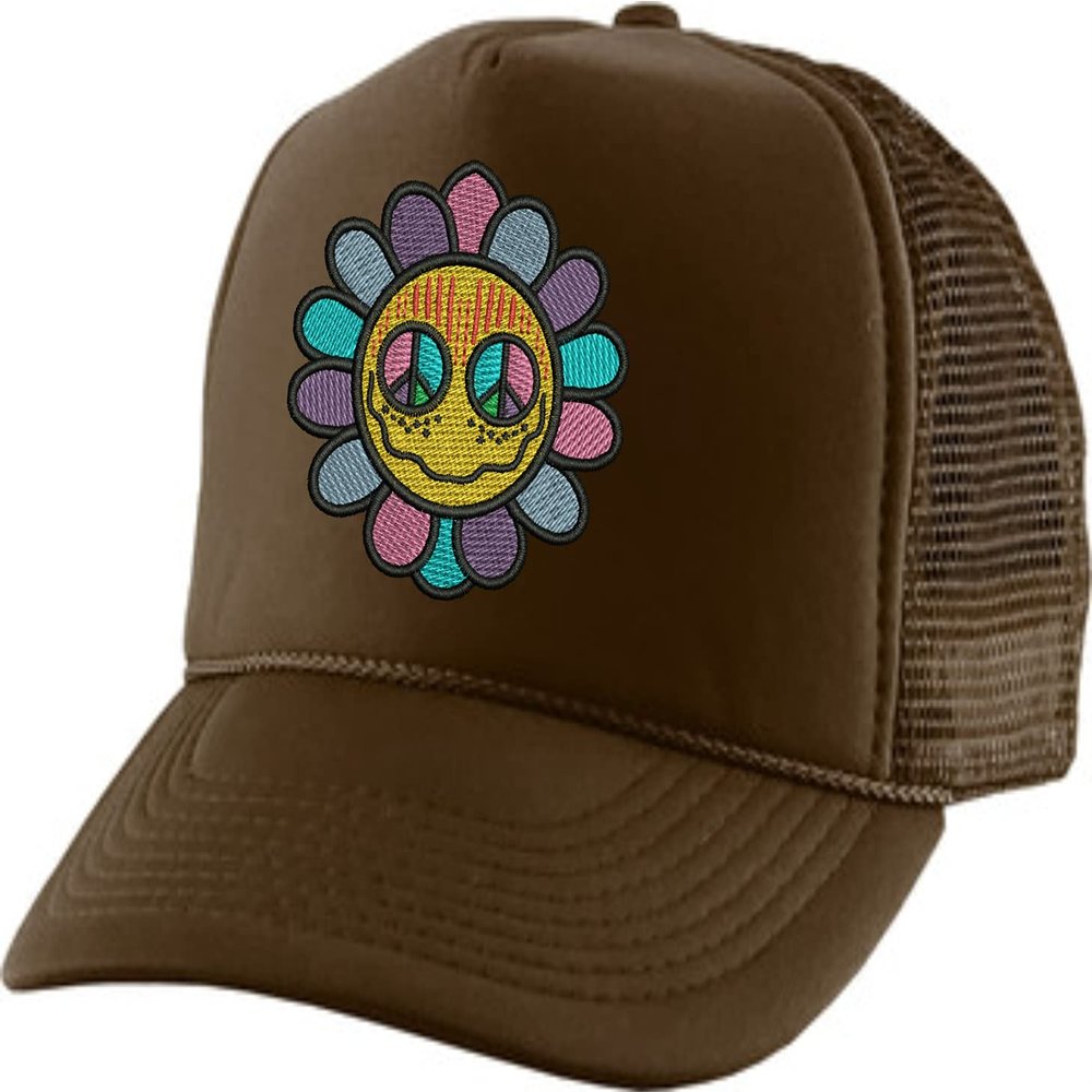ALLNTRENDS Sunflower Trucker Hat Embroidered Baseball Cap Adjustable Snapback Flower Design (Brown)
