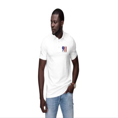 ALLNTRENDS 911 Shirt Remember Embroidered USA Flag Men's Polo T Shirt (XL, White)