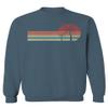 Vintage Retro Sunset Beach Graphic Palm surf Tree Vacation Tropical Summer Men's Crewneck Sweatshirt (Indigo Blue X-Large) view 1