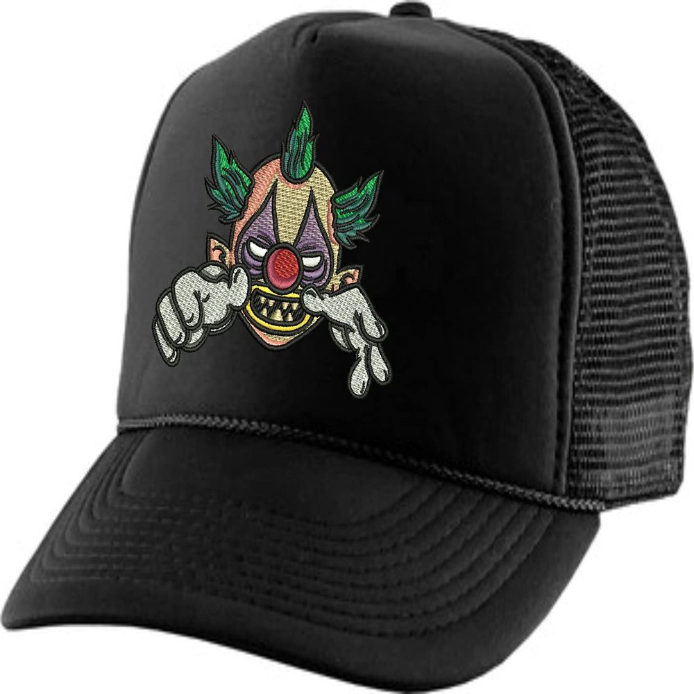 ALLNTRENDS Clown Trucker Hat Embroidered Baseball Cap Adjustable Snapback Adult Horror Caps (Black)