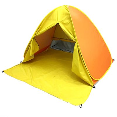 UPF 50+ Pop Up Beach Tent Sun Shelter Portable Anti UV Sun Shade Shelter for 1~3 Person Outdoor Activities Camping Fishing Hiking Picnic Touring (Yellow/Orange, Large w/Shapes)