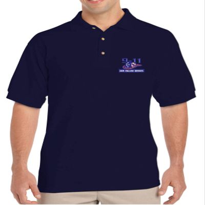 ALLNTRENDS 9 11 Shirt Embroidered USA Flag Heroes Men's Polo T Shirt (XL, Navy Blue)