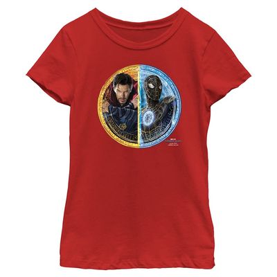 Marvel Spider-Man No Way Home Spidey Strange Circle Girl's Solid Crew Tee, Red, X-Large