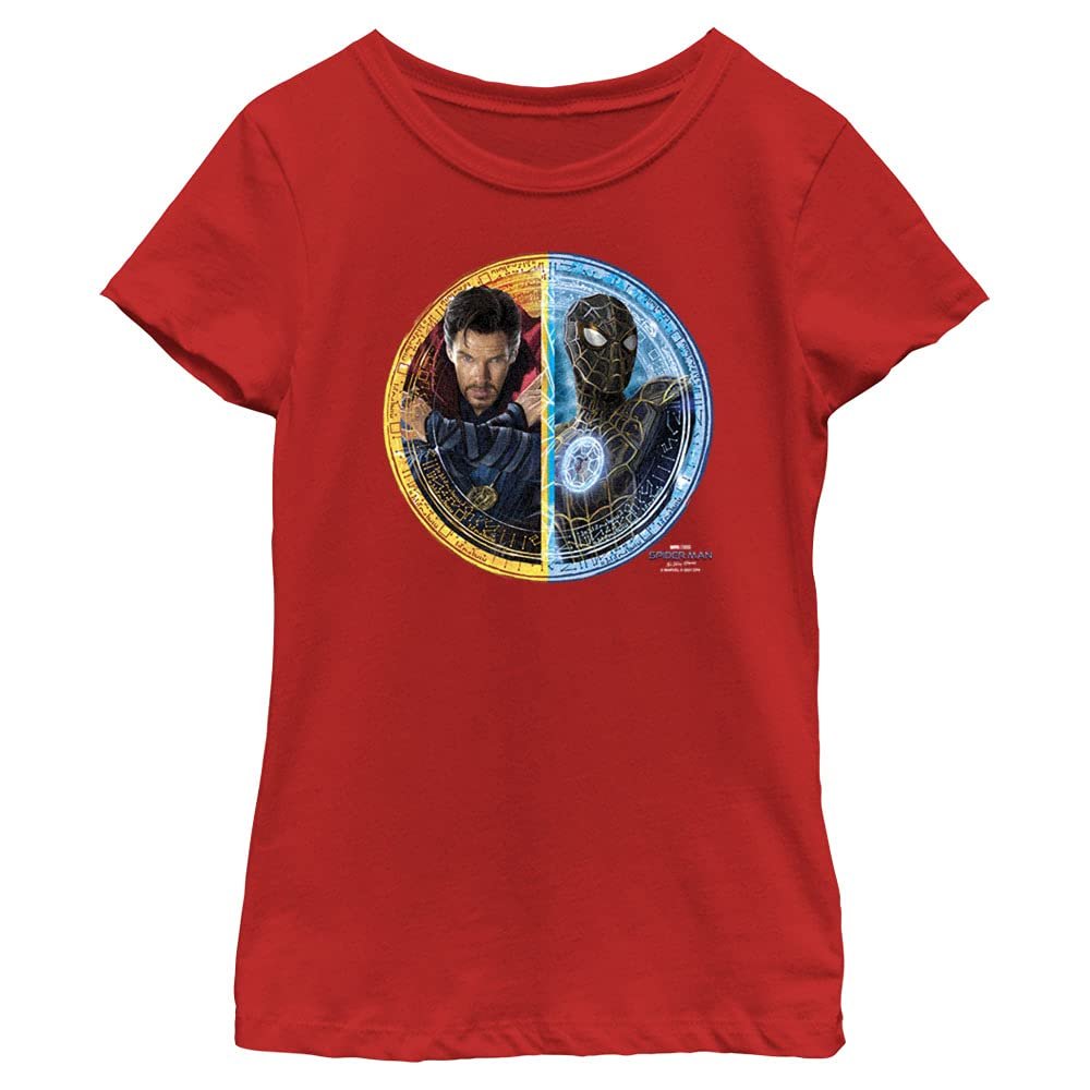 Marvel Spider-Man No Way Home Spidey Strange Circle Girl's Solid Crew Tee, Red, X-Large