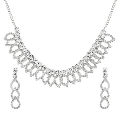 Efulgenz Indian Jewelry Sets for Women Bollywood Jewelry Crystal Austrian Diamond Choker Necklace Earrings Wedding Indian Jewelry Set for Women (Silver)