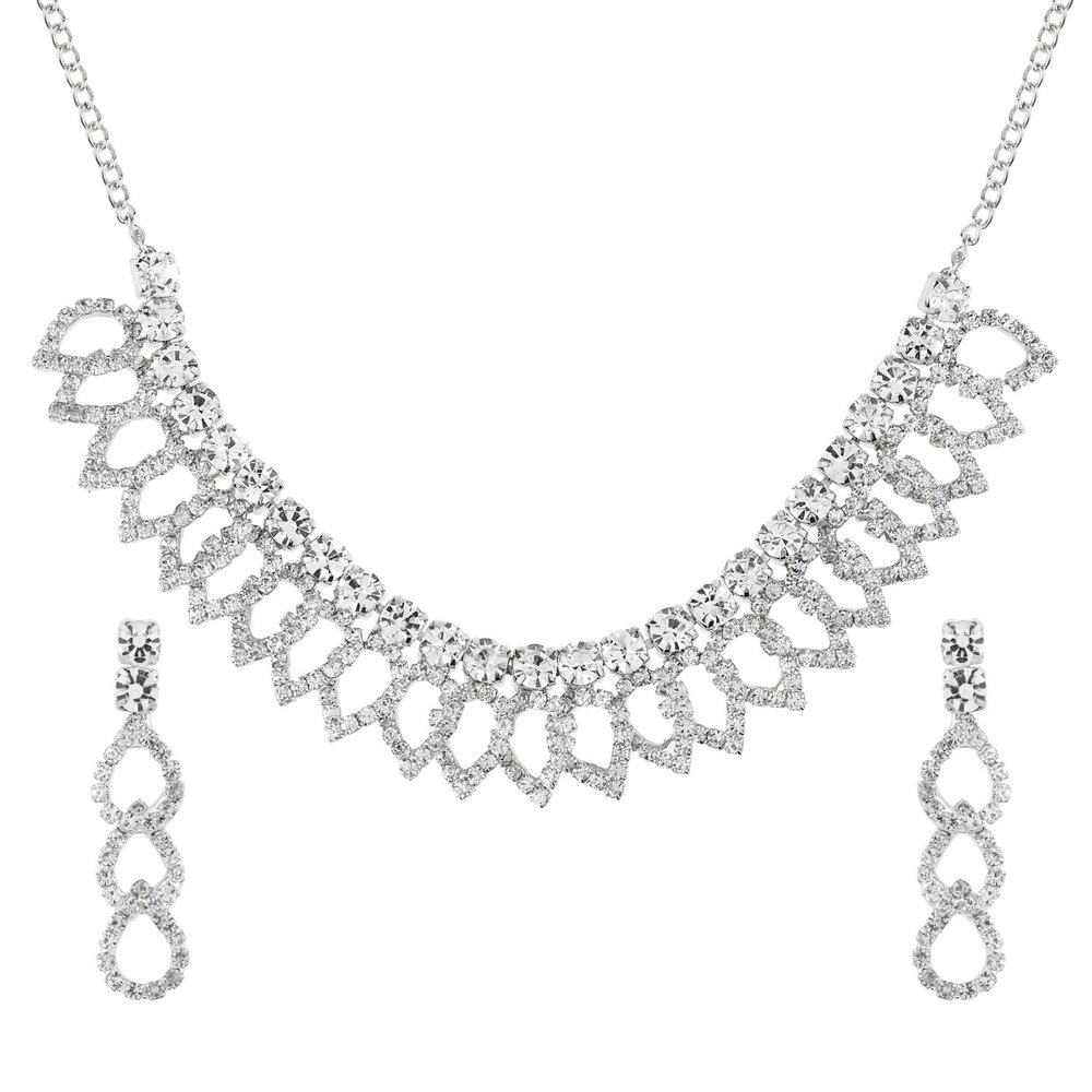 Efulgenz Indian Jewelry Sets for Women Bollywood Jewelry Crystal Austrian Diamond Choker Necklace Earrings Wedding Indian Jewelry Set for Women (Silver)