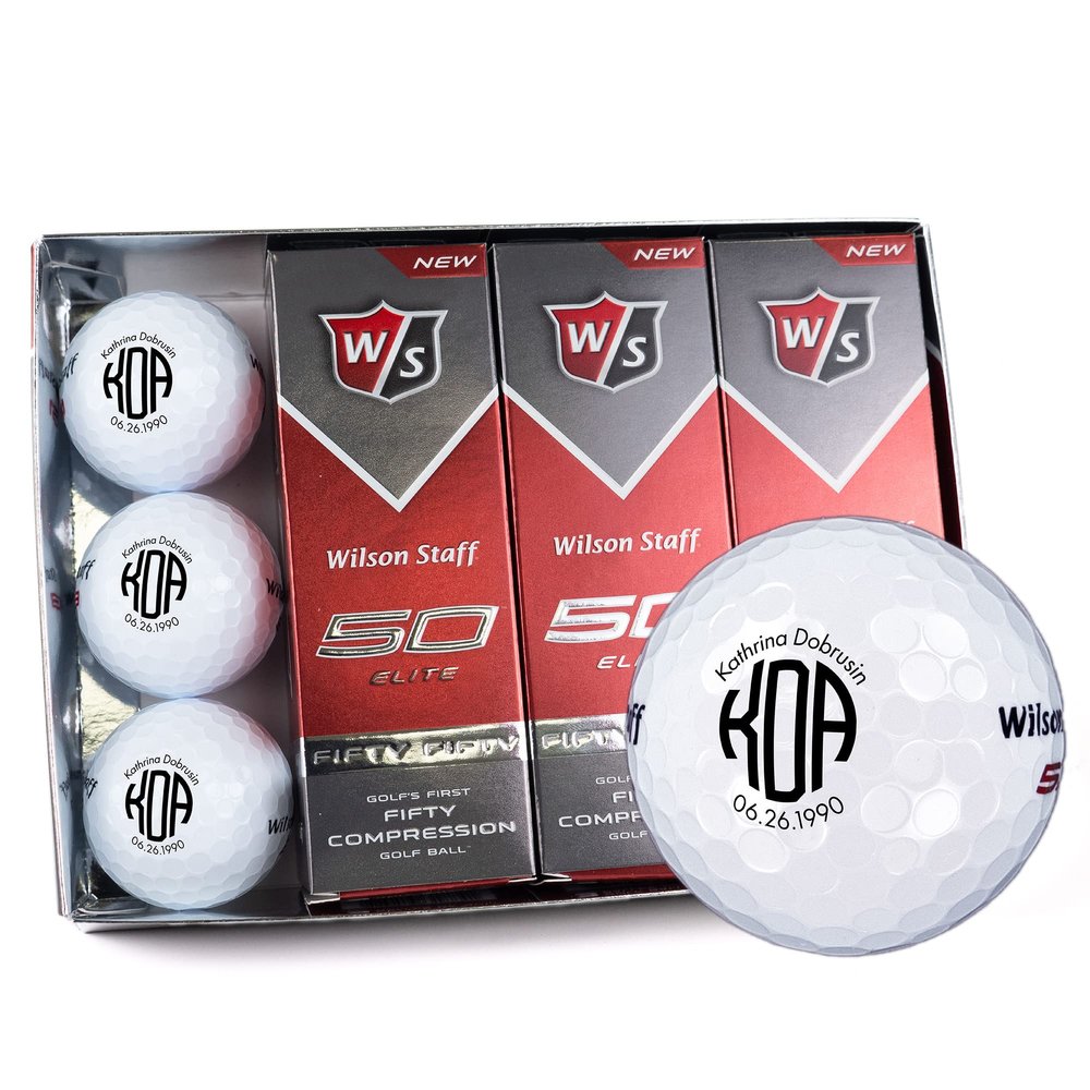 Wilson Staff Elite Personalized Golf Balls, 1 Dozen, Custom Monogram Designs, White, 1.68 inches