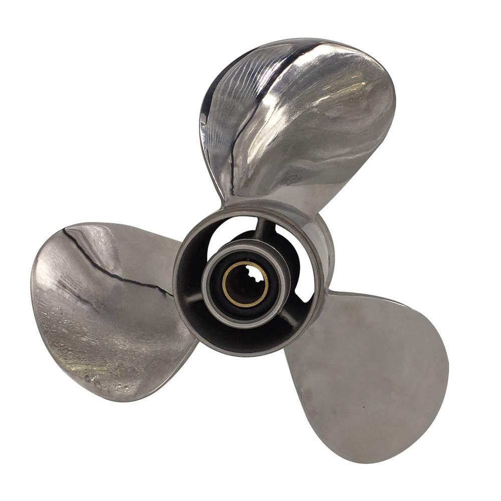 ARKDOZA 9 7/8x14 Stainless Steel Propeller for Yamaha 20-30HP Outboard Motor Pressed in Rubber Hub RH