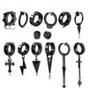 14 Pcs Black Punk Stainless Steel Fake Piercing Spike Rivet Cross Triangle Dangle Tassel Clip on Hoop Earrings Set for Women Men, Non Pierced Fake Stud Earrings (Black-Set A) view 1