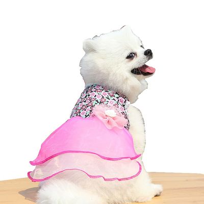 Abcsea 1 Piece Floral Pet Dress, Dog Dress, Dog Dresses for Small Dogs, Cat Dress, Dog Dress for Girl, Pink, S