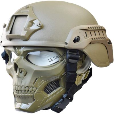 NC PJ Tactical Fast Helmet and Adjustable Airsoft Mask Skull Full Face MaskSuitable for Airsoft Paintball, Halloween, Role-Playing, Costume Parties and Movie Props, Khaki, 21.2-23''