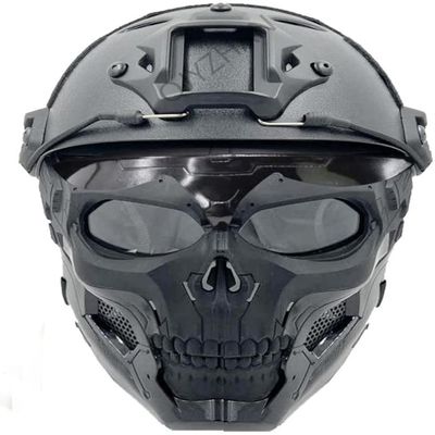NC PJ Tactical Fast Helmet and Adjustable Airsoft Mask Skull Full Face MaskSuitable for Airsoft Paintball, Halloween, Role-Playing, Costume Parties and Movie Props