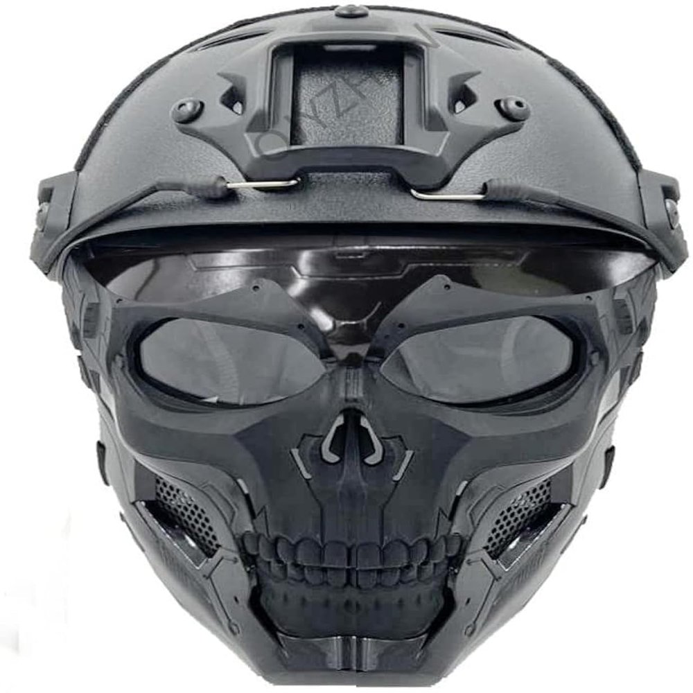 NC PJ Tactical Fast Helmet and Adjustable Airsoft Mask Skull Full Face MaskSuitable for Airsoft Paintball, Halloween, Role-Playing, Costume Parties and Movie Props