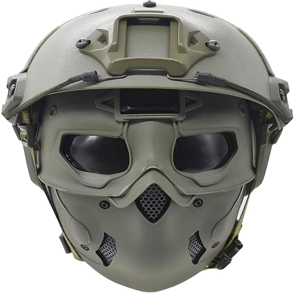 PJ Tactical Fast Helmet and Adjustable Airsoft Mask Skull Full Face MaskSuitable for Airsoft Paintball, Halloween, Role-Playing, Costume Parties and Movie Props, 21.2-23 Inch