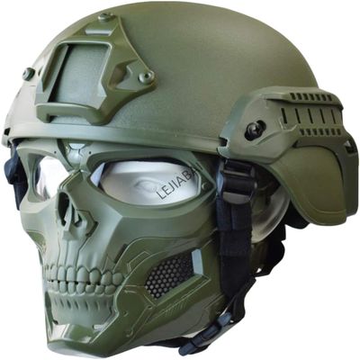 NC PJ Tactical Fast Helmet and Adjustable Airsoft Mask Skull Full Face MaskSuitable for Airsoft Paintball, Halloween, Role-Playing, Costume Parties and Movie Props