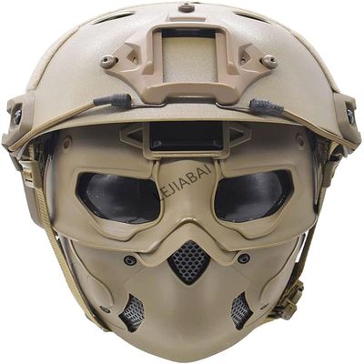 NC PJ Tactical Fast Helmet and Adjustable Airsoft Mask Skull Full Face MaskSuitable for Airsoft Paintball,Halloween,Role-Playing,Costume Parties and Movie Props,tan,21.2-23in