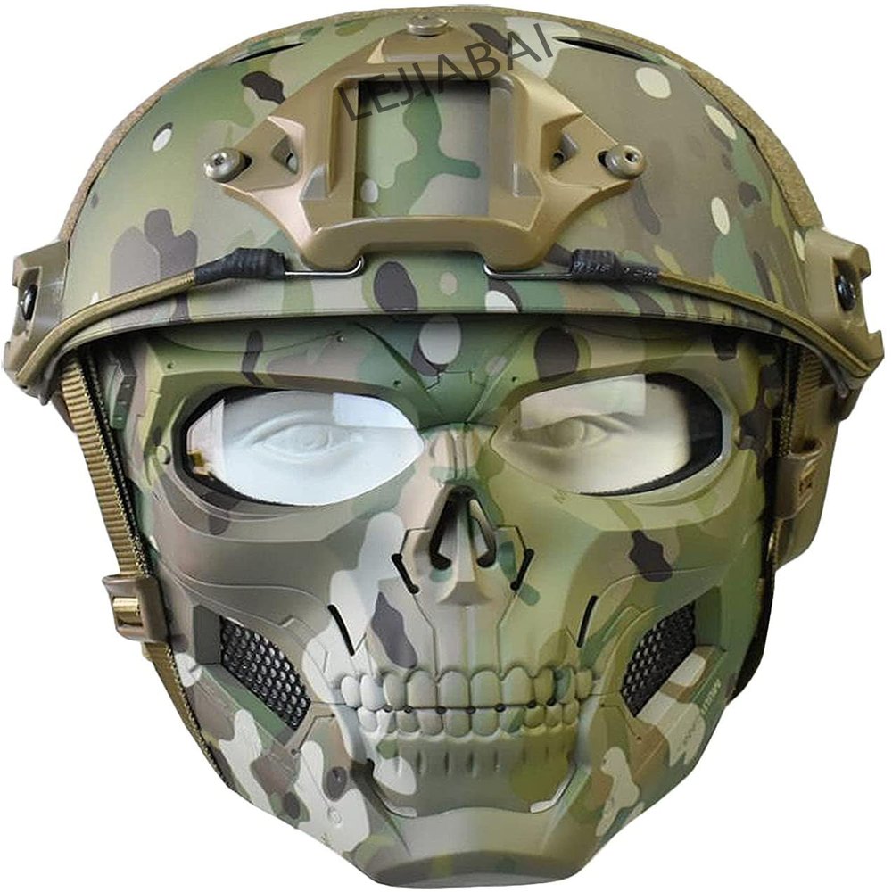 NC PJ Tactical Fast Helmet and Adjustable Airsoft Mask Skull Full Face MaskSuitable for Airsoft Paintball, Halloween, Role-Playing, Costume Parties and Movie Props