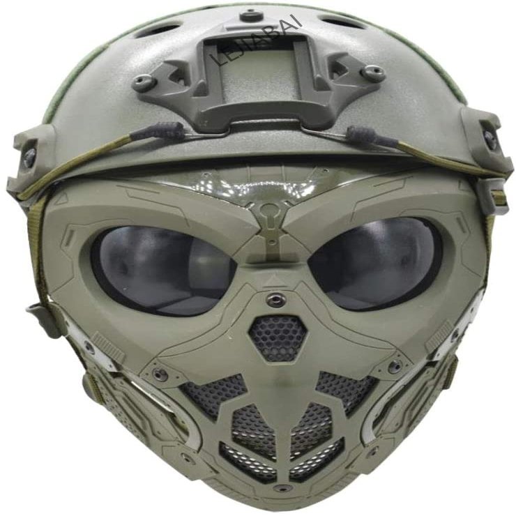 NC PJ Tactical Fast Helmet and Adjustable Airsoft Mask Skull Full Face MaskSuitable for Airsoft Paintball, Halloween, Role-Playing, Costume Parties and Movie Props, 21.2-23 inch