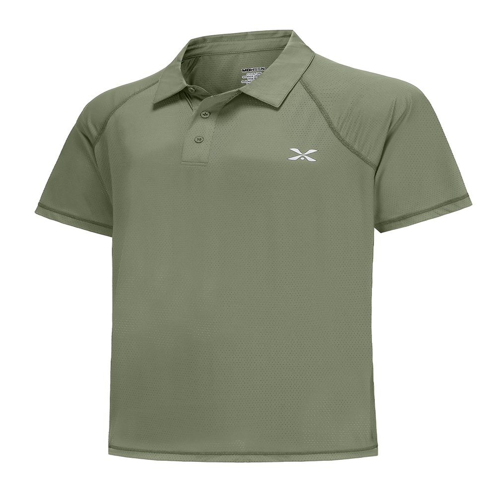 MOHEEN Men's Moisture Wicking Performance Polo Shirts Short Sleeve Breathable Solid Polo Shirts, Olive Gray, 2XL