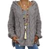 Womens Twist Knit Sweaters Long Sleeve Hoodie V Neck Pullover Sweater Loose Casual Tops S-3XL with 1pcs Chiffon Scarf view 1