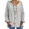Womens Twist Knit Sweaters Long Sleeve Hoodie V Neck Pullover Sweater Loose Casual Tops S-3XL with 1pcs Chiffon Scarf view 1
