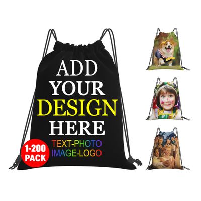 Ceosande Personalized Drawstring Bag with Your Name Drawstring Backpack for Men Women Small Gym Beach Shopping Sport Yoga Bag (Name Photo Text)