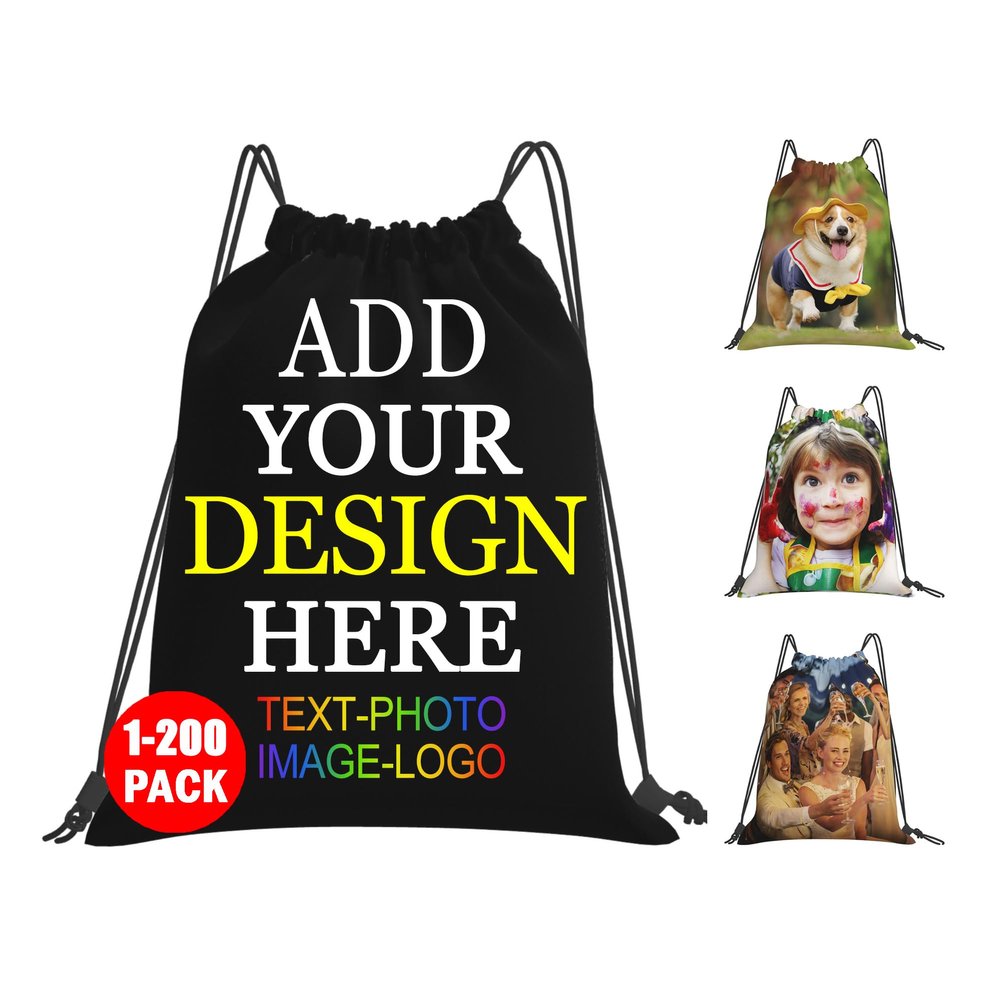 Ceosande Personalized Drawstring Bag with Your Name Drawstring Backpack for Men Women Small Gym Beach Shopping Sport Yoga Bag (Name Photo Text)