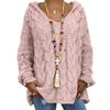 Womens Twist Knit Sweaters Long Sleeve Hoodie V Neck Pullover Sweater Loose Casual Tops S-3XL with 1pcs Chiffon Scarf view 1