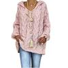 Womens Twist Knit Sweaters Long Sleeve Hoodie V Neck Pullover Sweater Loose Casual Tops S-3XL with 1pcs Chiffon Scarf view 2