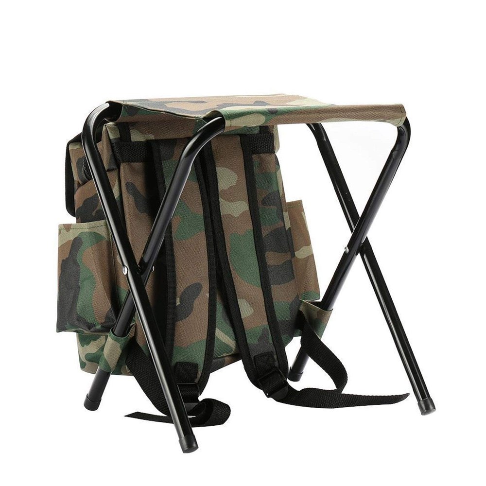 Nuojie Camping Folding Chair 2 in 1 Folding Fishing Chair Backpack Camo Oxford Cloth Fishing Chair Stool and Fishing Bag Outdoor Hunting Rock Climbing