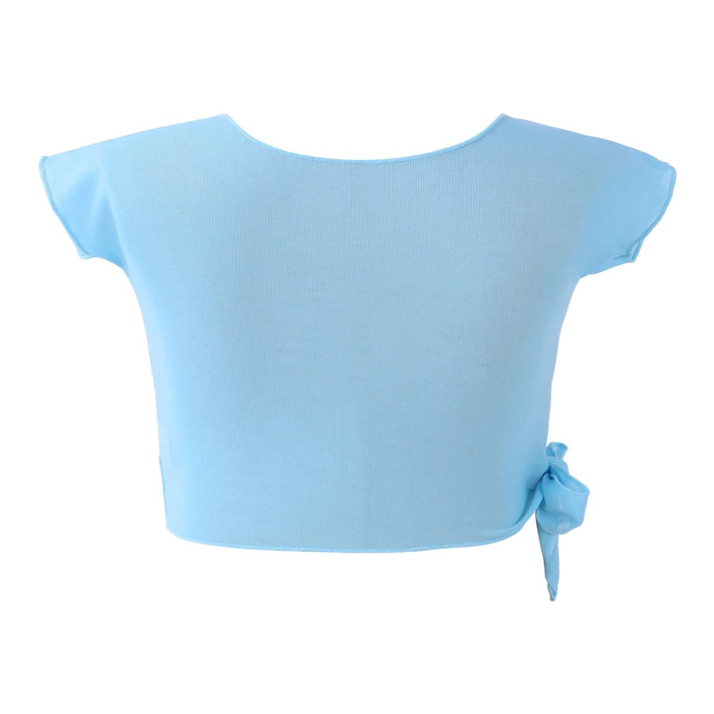 Kaerm Kids Girls Ballet Gymnastics Dance Shirts Tops Mesh Cover Up Workout Training Tee Activewear Sky Blue 6-8