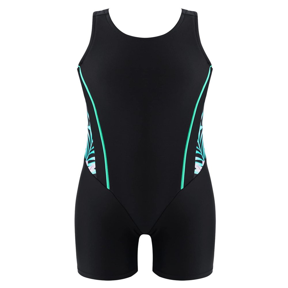 YONGHS Kids Girls One Piece Swimsuit Racer Back Swimwear Sleeveless Rashguards Bathing Suit Pink Lily&Black 14 Years