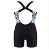 YONGHS Kids Girls One Piece Swimsuit Racer Back Swimwear Sleeveless Rashguards Bathing Suit Pink Lily&Black 14 Years view 2