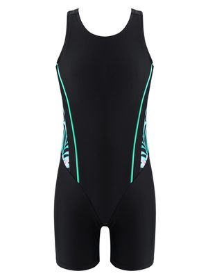 YONGHS Kids Girls One Piece Swimsuit Racer Back Swimwear Sleeveless Rashguards Bathing Suit Pink Lily&Black 12 Years