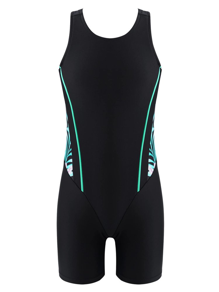 YONGHS Kids Girls One Piece Swimsuit Racer Back Swimwear Sleeveless Rashguards Bathing Suit Pink Lily&Black 12 Years