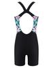 YONGHS Kids Girls One Piece Swimsuit Racer Back Swimwear Sleeveless Rashguards Bathing Suit Pink Lily&Black 12 Years view 2