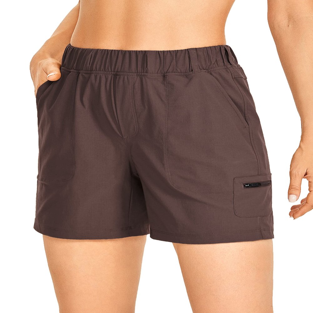 CRZ YOGA Women's Lightweight Cargo Hiking Shorts with Belt 6'' - Stretch Long Summer Athletic Outdoor Workout Shorts Pockets Brown Rock Small
