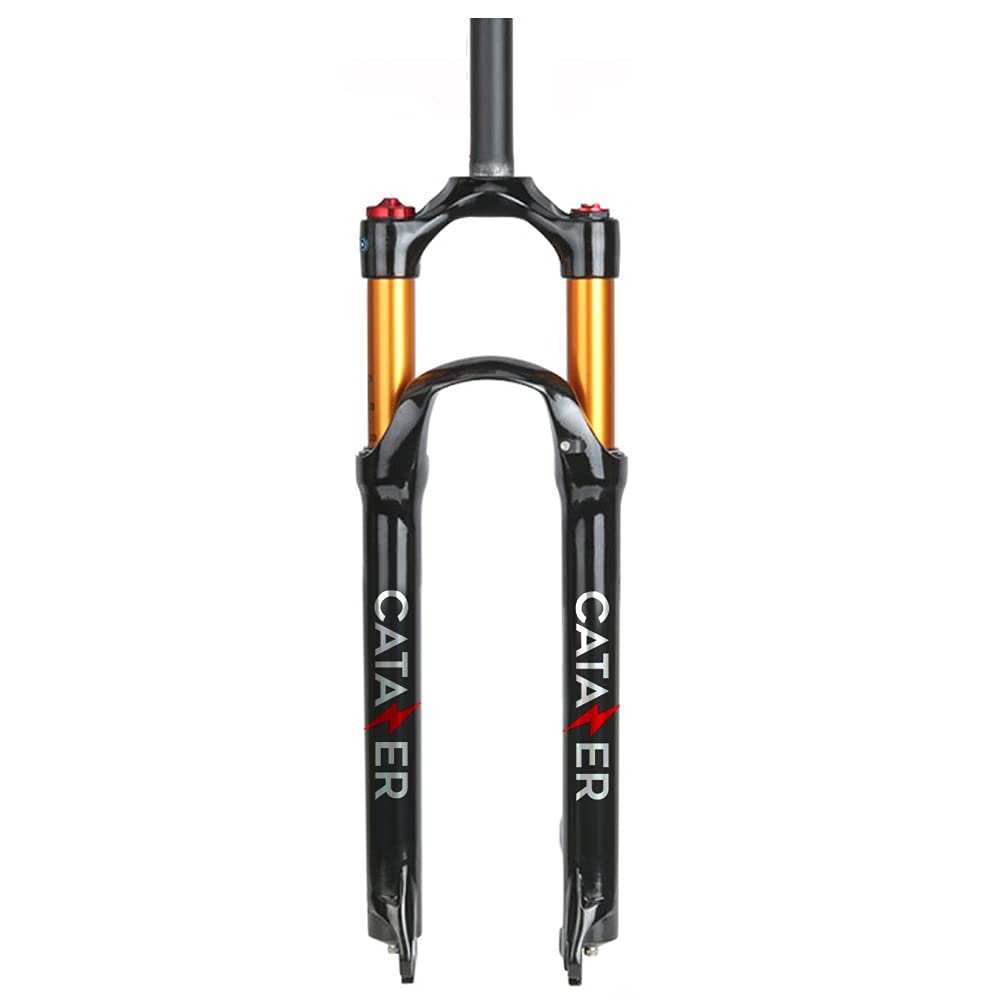 catazer MTB Air Suspension Fork, 26/27.5/29er Travel 120mm, QR 9mm Hydraulic/Remote Lockout Standard Tapered Stem Tube XC AM Ultralight Mountain Bike Front Forks (Straight-Hydraulic Lock,26")