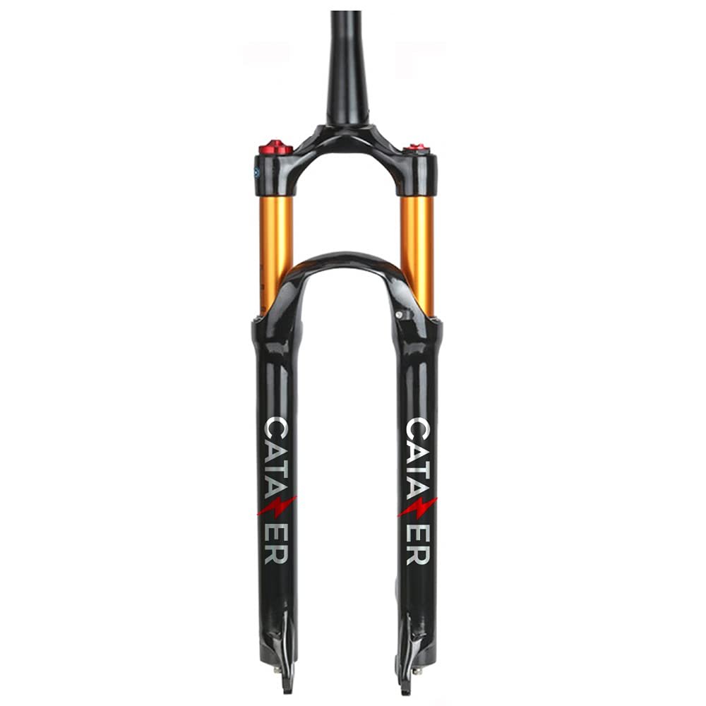 catazer MTB Air Suspension Fork, 26/27.5/29er Travel 120mm, QR 9mm Hydraulic/Remote Lockout Standard Tapered Stem Tube XC AM Ultralight Mountain Bike Front Forks (Tapered-Hydraulic Lock,26")