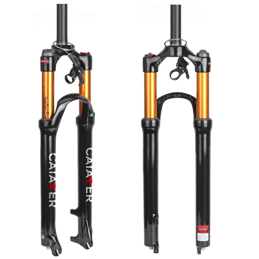 catazer MTB Air Suspension Fork, 26/27.5/29er Travel 120mm, QR 9mm Hydraulic/Remote Lockout Standard Tapered Stem Tube XC AM Ultralight Mountain Bike Front Forks (Straight-Remote Lock,26")