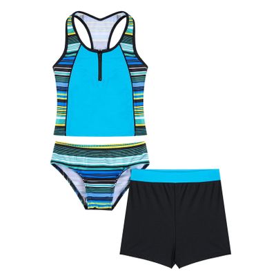 Hedmy Kids Girls 3 Pieces Tankini Swimsuit Set Sleeveless Floral Print Swim Tops with Shorts Bottoms Bathing Suit Green 4 Years