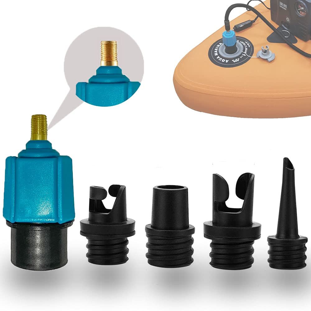 FIPASEN Paddle Board Pump Adapter, Compressor Air Valve Converter, Air Pump Adapter with 4 Air Valve Nozzles for Inflatable Boat, Stand Up Paddle Board - for Use Only with 7mm Bore Air Hose Ports