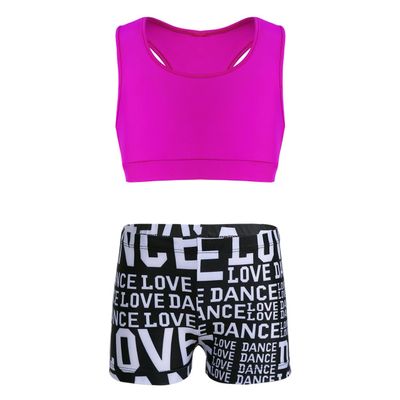 Hedmy Kid Athletic Crop Top and Booty Shorts Gymnastic Dance Sports Outfit Girls 2 Pieces Dancing Set Swimsuit Type A 3-4 Years