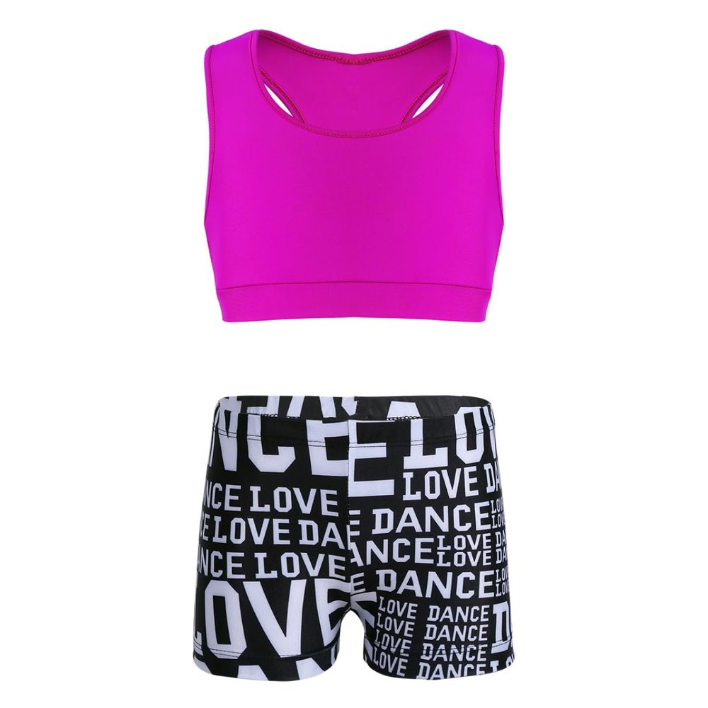 Hedmy Kid Athletic Crop Top and Booty Shorts Gymnastic Dance Sports Outfit Girls 2 Pieces Dancing Set Swimsuit Type A 3-4 Years