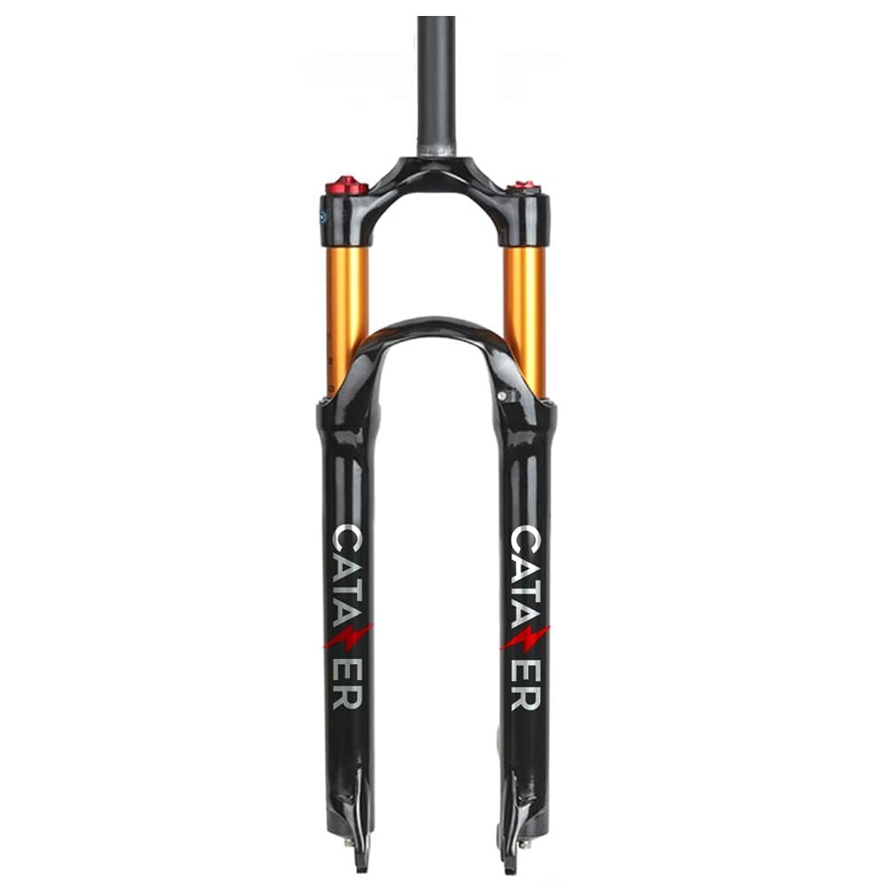 catazer MTB Air Suspension Fork, 26/27.5/29er Travel 120mm, QR 9mm Hydraulic/Remote Lockout Standard Tapered Stem Tube XC AM Ultralight Mountain Bike Front Forks (Straight-Remote Lock,27.5")