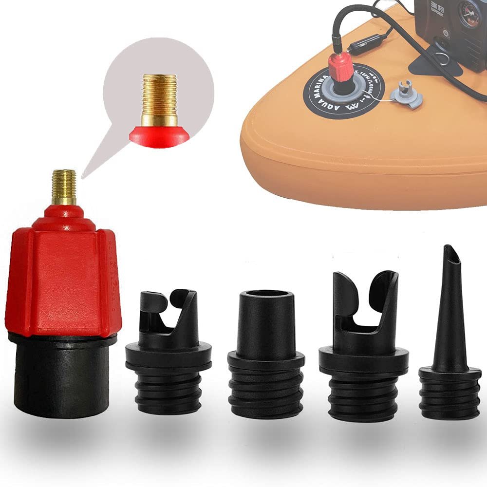 FIPASEN Paddle Board Pump Adapter, Compressor Air Valve Converter, Air Pump Adapter with 4 Air Valve Nozzles for Inflatable Boat, Stand Up Paddle Board - for Use Only with 7mm Bore Air Hose Ports