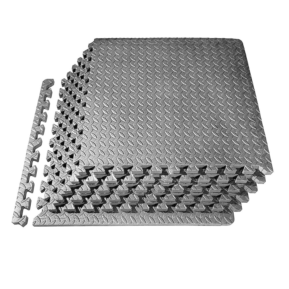 XQKXHZ Foam Floor Mats Interlocking Exercise Mat 60 x 60 x 1.2 cm Non Slip Puzzle Flooring Tiles Gym Mat with Borders for Sports, Fitness, Workout (Leaf) 12 Pieces,Gray