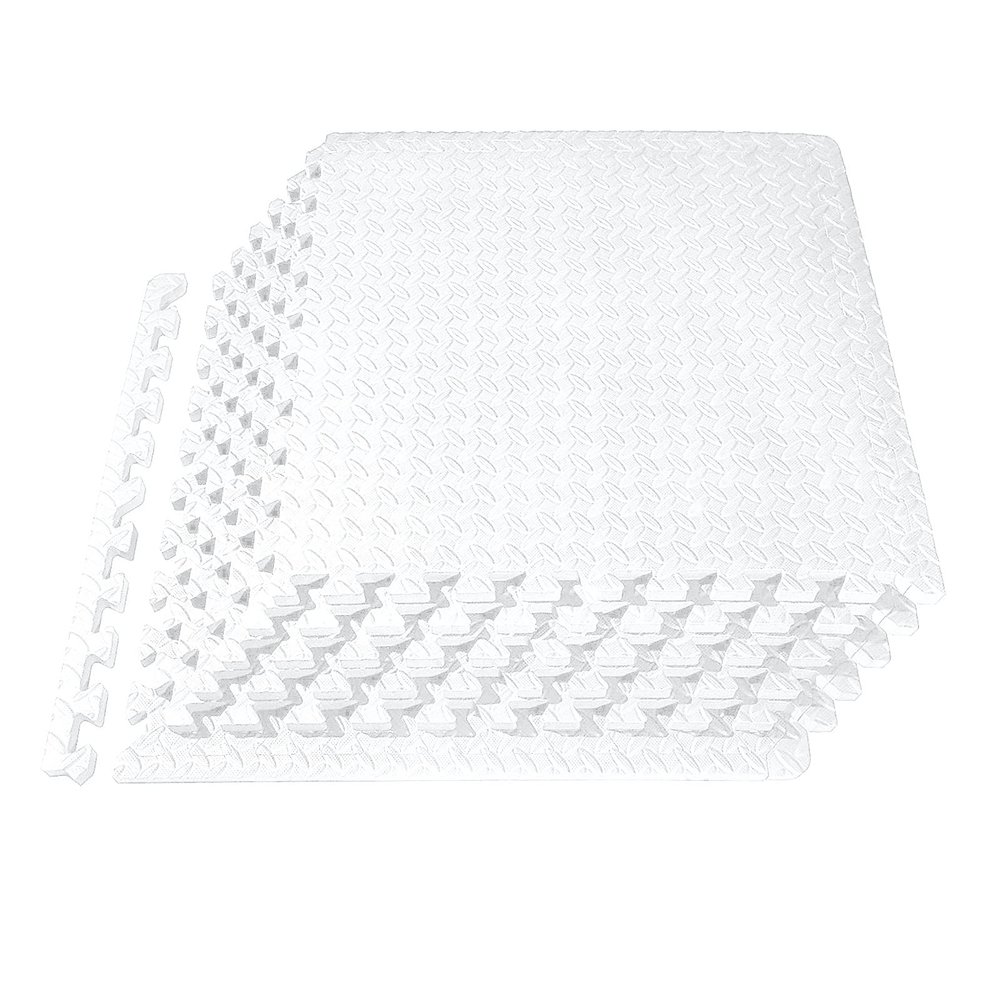 XQKXHZ Foam Floor Mats Interlocking Exercise Mat 60 x 60 x 1.2 cm Non Slip Puzzle Flooring Tiles Gym Mat with Borders for Sports, Fitness, Workout (Leaf) 12 Pieces,White
