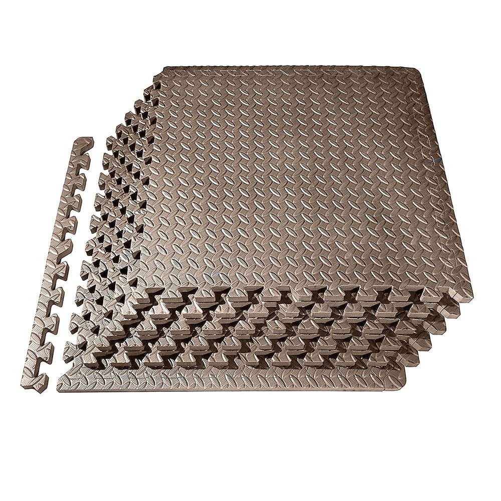 XQKXHZ Foam Floor Mats Interlocking Exercise Mat 60 x 60 x 1.2 cm Non Slip Puzzle Flooring Tiles Gym Mat with Borders for Sports, Fitness, Workout (Leaf) 12 Pieces,Brown