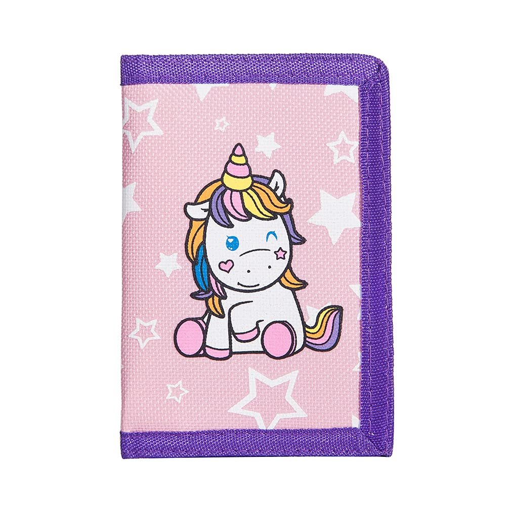 Leyeve wallet,Teen Wallet with Coin Pocket,Kids Wallets for Girls,RFID Trifold Canvas Outdoor lovely cartoon Wallet for Kids-Wallet with Magic Sticker - Unicorn